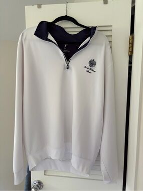 Fairway & Greene White Quarter-Zip Pullover with Navy Trim